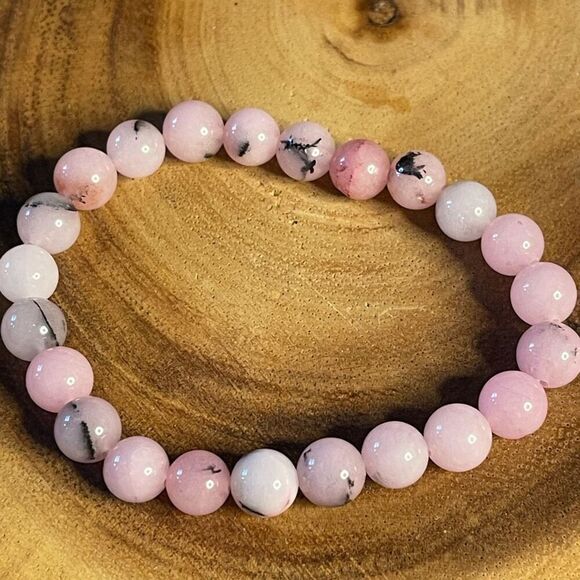 Pink opal 8mm stretch bracelet beaded bracelet 7” stretch crystal healing natura - Picture 10 of 12